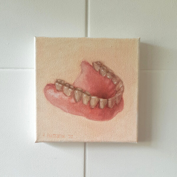 "Lost dentures", 15x15cm, oil on canvas, 2023. Sold