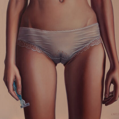 "Shaving situation", oil on canvas, 60x80cm, 2022. Not available yet