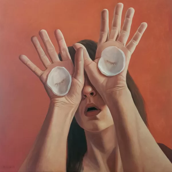 "Tas mošķis no tās filmas", audekls/eļļa, 80x80cm, 2023. Pieejams