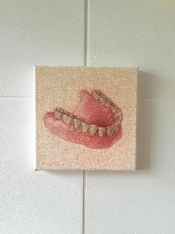 "Pazaudēta protēze", 15x15cm, audekls/eļļa, 2023. Pārdots