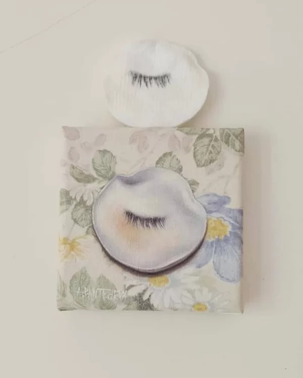 "Piedod, bet es jau noņēmu acis I", 10x10cm, audekls/eļļa, 2021. Pārdots